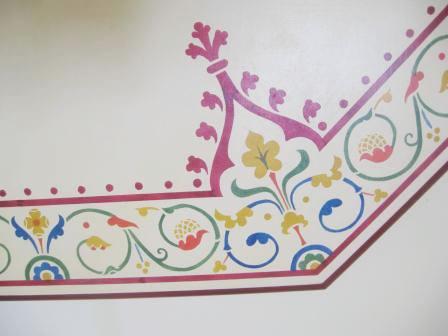 William Burges style Gothic Painted stencilled gothic dining library table top