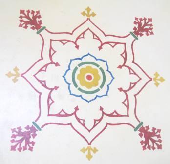 William Burges style Gothic Painted stencilled gothic dining library table top