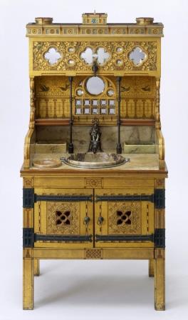 William Burges Gothic Revival 'Vita Nuovo' painted washstand vanity unit at Castell Coch furniture