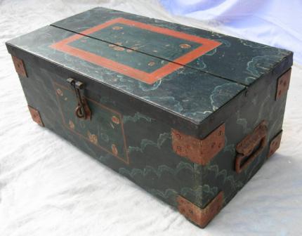 Swedish Scandinavian painted chest with cloud marbling & flower painted panels