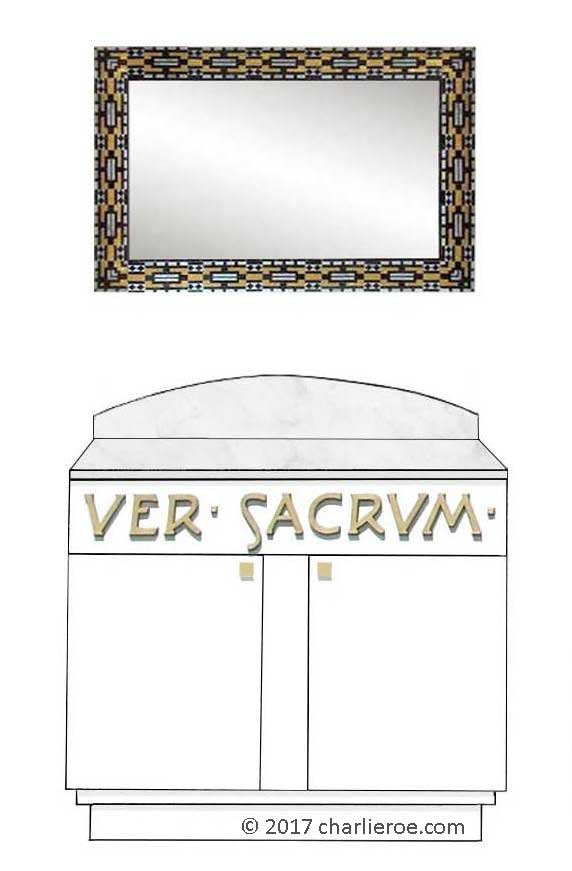 new Vienna Secession Art Nouveau Jugendstil painted 2 door cabinet cupboard sideboard with matching wall mirror